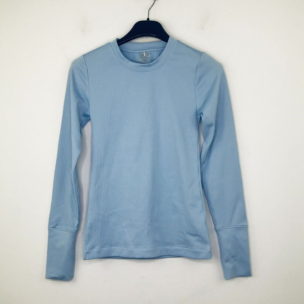 Calia Women's XS Athletic Shirt Blue Solid Long Sleeve Ribbed Crew Neck CL18
